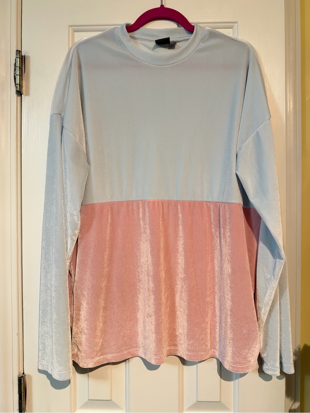ASOS Two-Tone Velvet Long Sleeve Top - Light Blue & Blush Pink